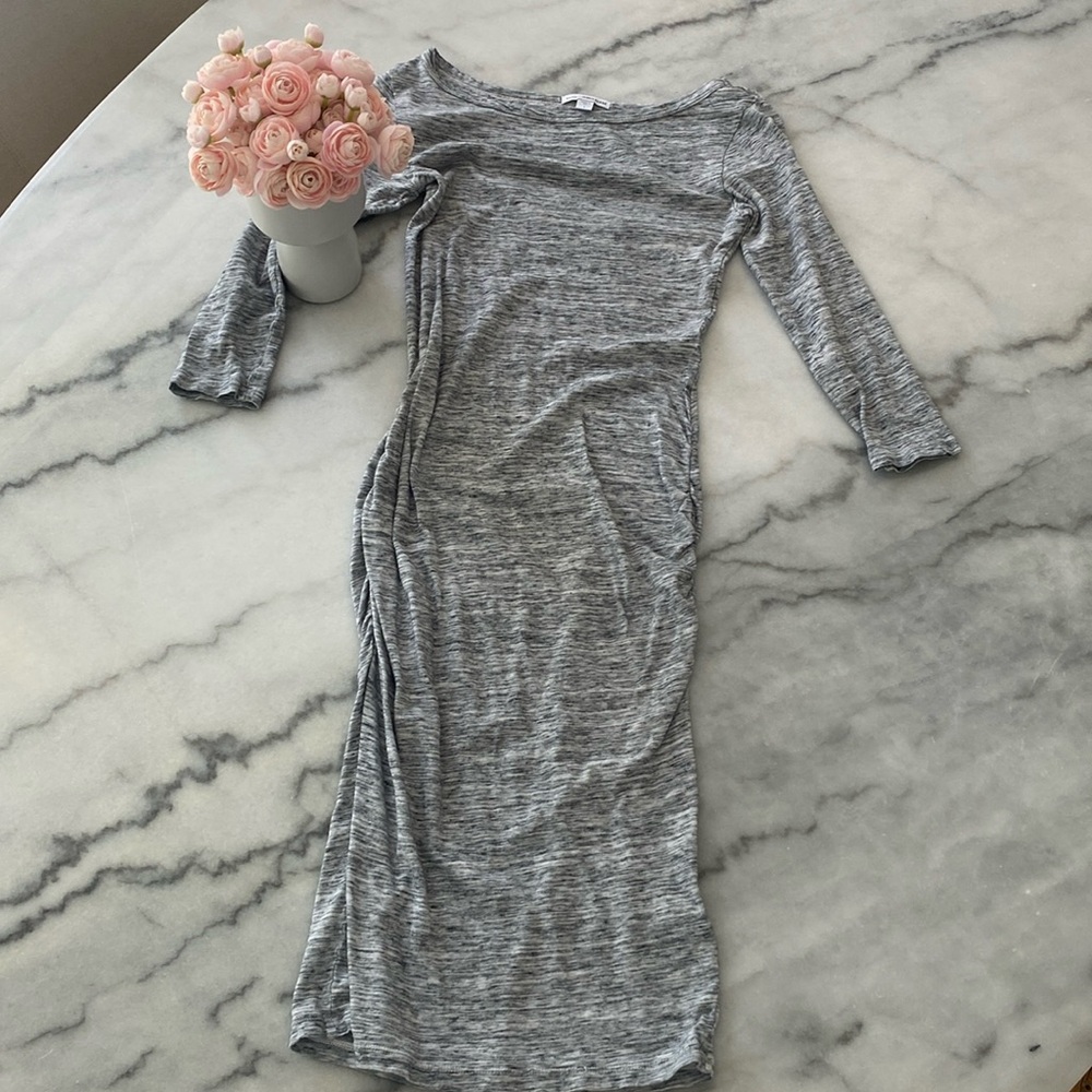 James Perse  T-Shirt Dress Boat Neck Ruched sides ¾ sleeve S